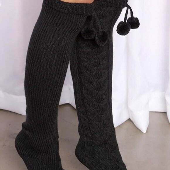 Women Cable Knit Over the Knee Boot Socks - Picture 3 of 4